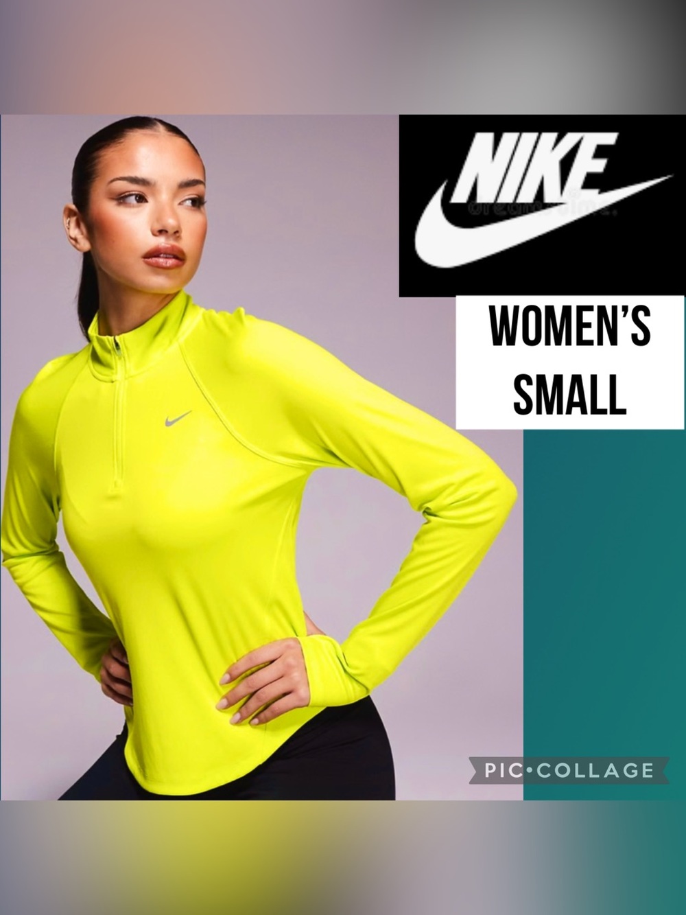 Nike Womens Quarter Zip Running Yellow Half Zip Dri Fit Pullover Size Small